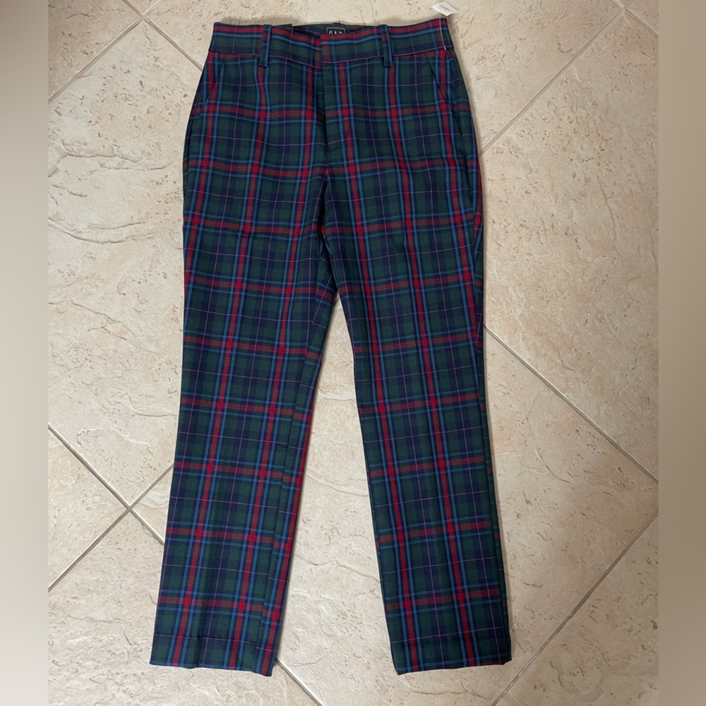 GAP Red/Green Plaid Slim High Rise Pants, Size 0